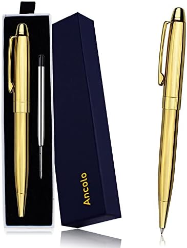 Canetas de ouro ancolo com tinta preta | Luxury Ballpoin Gold Pen Set com Box Box 2 Black Ink Recils | Canetas finas