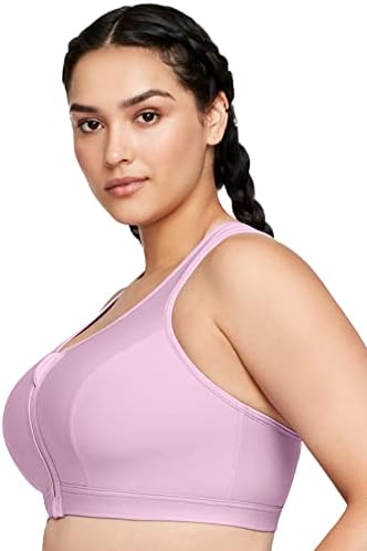 Glamourise Women Plus Size Size Zip na Close Front Sports Bra Wirefree 9266