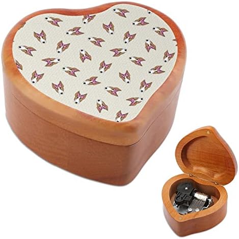 Nudquio fofo bull terrier de cachorro rosto de coração caixa de madeira caixa de música vintage caixa musical box aniversário