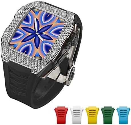Aemall para Apple Watch 7 45mm Luxury Diamond Case+6pcs Band Advanced Carbon Fiber Case Band para Iwatch Series 6 5 4 SE 44mm Kit de liga de titânio