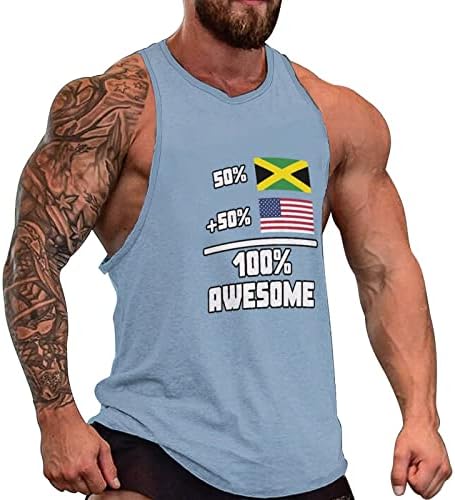 Jamaican e americano incrível masculino de músculos sem mangas tamas casuais Tampas para ginástica praia