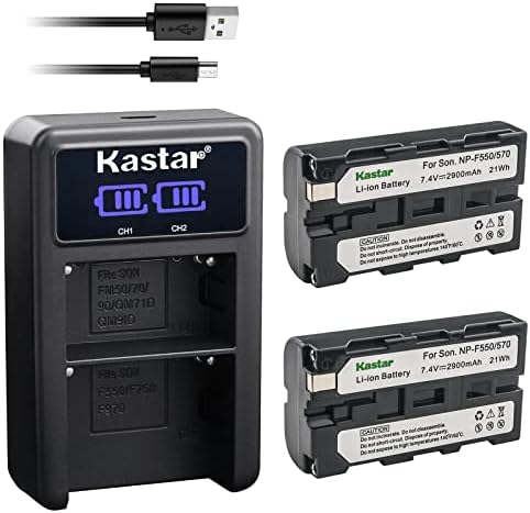 KASTAR NP-F570 LED2 Carregador de bateria USB compatível com CCD-RV100 CCD-RV200 CCD-SC5 CCD-SC6 CCD-SC7 CCD-SC8 CCD-SC9