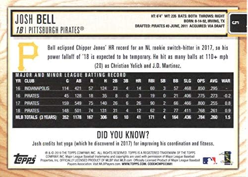 2019 Topps Big League 5 Josh Bell Pittsburgh Piratas MLB Baseball Trading Card