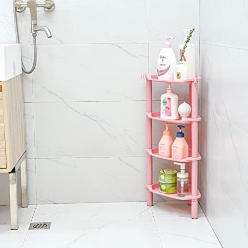 Caddy de chuveiro de esquina de 4 prateleiras, travessa de ferrugem, organizador de chuveiro de plástico para banheiro, banheira, panela de chuveiro, acessórios de banho Caddies de chuveiro, 13,5 x 10 x 33,5 polegadas, rosa