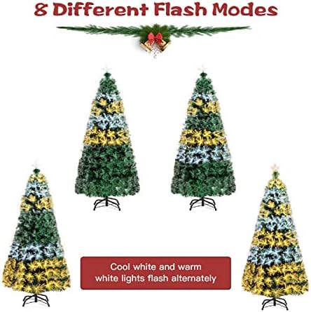 CHZWYT 5ft Fiber óptica Pré-óptica Árvore de Natal 8 Modos Flash PVC Com luzes de cores duplas Árvore de Natal Artificial com 180 luzes LED e 180 dicas de ramificação Férias em casa ao ar livre