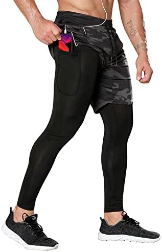 Calças de compressão OEBLD Men 2 em 1 calça de corrida calças de treino para homens calças justas de ginástica com