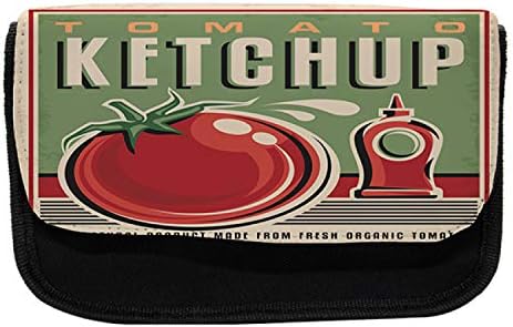Caixa de lápis retro lunarável, design de ketchup de condimentos, bolsa de lápis de caneta com zíper duplo, 8,5 x 5,5, bege coral