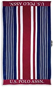 U.S. Polo Assn. Toalha de praia de design náutico listrado de grandes dimensões - luxo de algodão de algodão para banho, piscina - azul/vermelho/branco