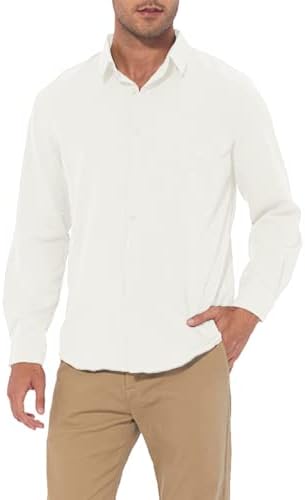 Camisas de manga comprida de linho de linho de algodão masculino