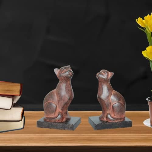 Comfy Hour 7 Polyresin Cats Art Bookends, conjunto de 2, 1 par, efeito antigo marrom, coleção de decoração de casa