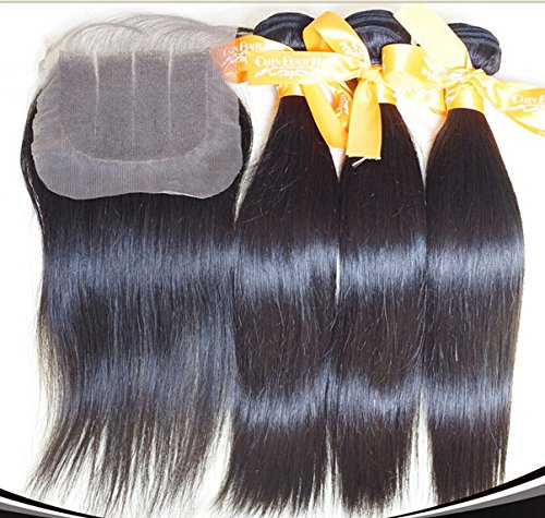 Hair Dajun 8a 3 Parte Fechamento com pacotes reta Filipinas Virgin Weave Pacaco de cabelo OFERENDOS 3BUNDOS E FELIZE