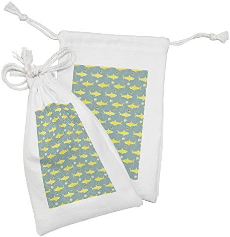 Conjunto de bolsas de tecido de tubarão de Ambesonne de 2, silhuetas dizendo oi representação amigável de peixes náuticos, pequenos