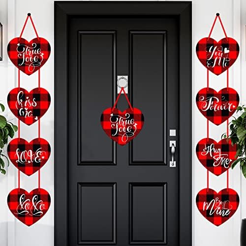 16 PCs Decorações de guirlanda do coração dos namorados Sentiram 7 polegadas de banner de namorados com decorações de coração gnomo para o aniversário de casamento