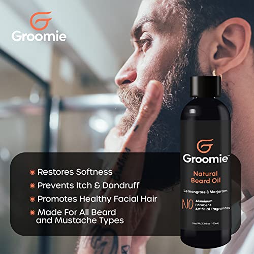 Óleo de barba natural do Groomie para homens - óleo hidratante para barba e bigodes - Condicionador de barba natural