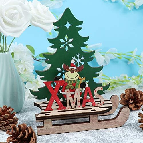 PretyZoom Dining Table Decor 3pcs Ornamentos de madeira DIY de Natal Papai Noel Manuseio de neve relevo montado decoração - tamanho