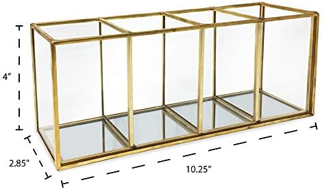 Isaac Jacobs Organizador de 4 compartimentos- suporte de escova de maquiagem- solução de armazenamento de latão e vidro