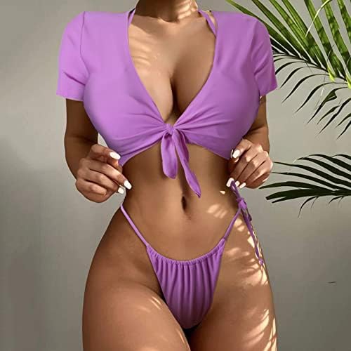 Plus Size Tamanho Girassol Satimsuit Summer Summer Split Bikini Swimsuitre de três peças Conjunto de maiô sexy sólido