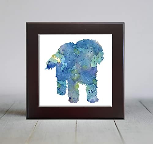 Azul abstrato cockapoo cachorro aquarela arte decorativa telha