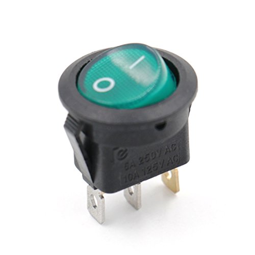 Baomain Round Rocker Switch 6a/250V 10a/125V CA Green Light On-Off SPST 5 pacote