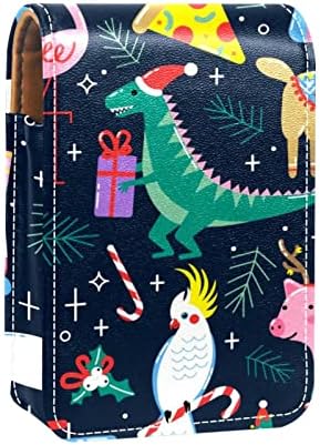 Mini estojo de batom com espelho para bolsa, Natal Unicorn Dinosaur Pig Pig Flamingo Organização de caixa portátil