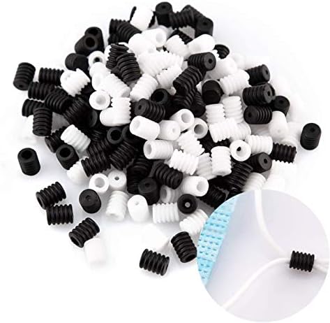 Dreamsziclocks Blocks Silicone Alterna para cordões elásticos Ajustador de cordão não deslizante 【200pcs preto e branco】