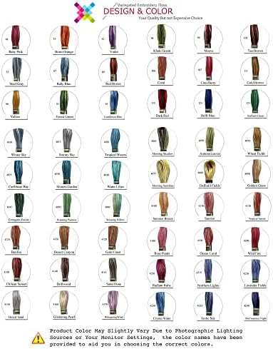 Magical Color Variações de cor de cor de linha de coloração variegada Variações de bordado, pola de 8,7 jardas, pérolas brilhantes, pacote de 12 novelas