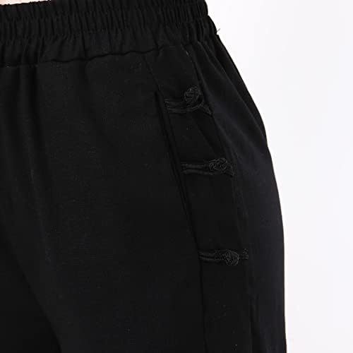 Calças casuais femininas em mulheres calças de linho sólido calça calça de cintura elástica folgada casual para mulheres