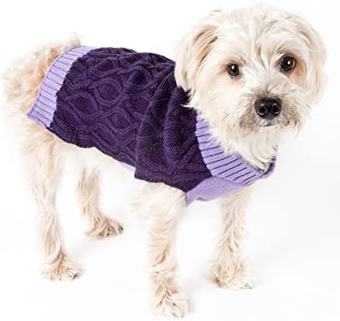 Pet Life ® Oval Sweater de moda com tecedas - Designer Sweater de malha pesado de cã