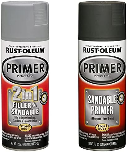 Rust-Oleum 260510 Automotivo 2-em 1 Filler e primer arenável, 12 onças, cinza e 249418 Primer Automotivo Primer Spray, tinta