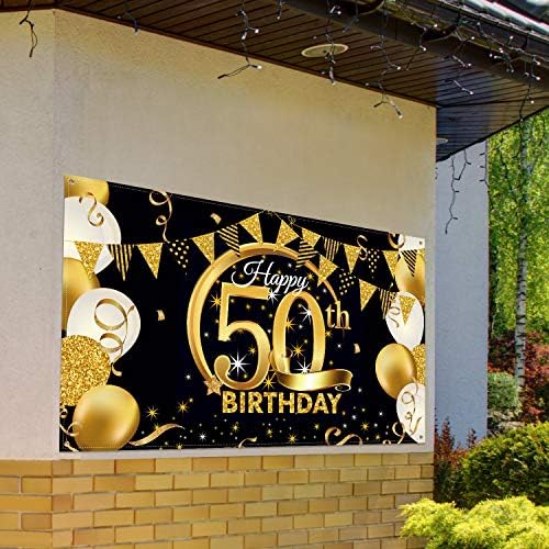Decoração de festa de aniversário Poster de sinal de ouro preto extra grande para o banner de fundo da cabine de fotos de aniversário,