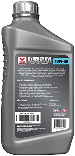 Triax Synergy SVL 10W-60, grau de corrida, óleo de motor sintético completo, formulação de rua e pista