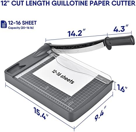 Cortador de papel moonsmile, comprimento de corte de 12 polegadas, guilhotina para guilhotina com guarda de segurança e trava de lâmina, capacidade de 12 folhas, cartolina/papelão/folha de laminação