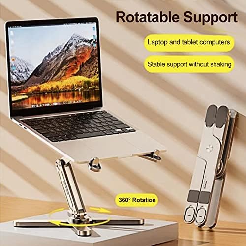 Só de laptop ajustável com penhores com base rotativa de 360, riser de laptop de alumínio para mesa de notebook dobrável