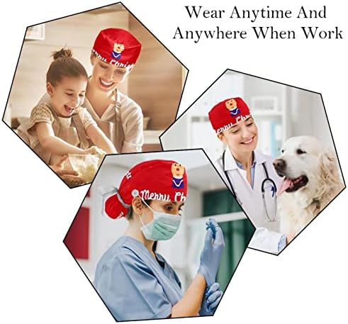 2 PCs Nurse Scrub Caps Cabelo longos, Happy Labor Day USA Patriótico Capinho de trabalho ajustável com botão e banda de moletom