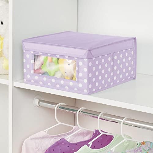 MDESIGN Médio macio de tecido empilhável Baby Bursery Storage Organizer Bin Box com janela da frente e tampa para o quarto de crianças/crianças, sala de jogos, sala de aula - 4 pacote, bolinhas roxas/brancas leves de glicínios