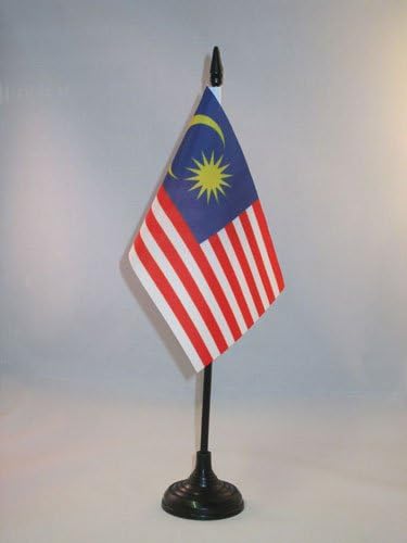 AZ Flag da bandeira da Malásia Bandeira 4 '' x 6 '' - Bandeira da mesa da Malásia 15 x 10 cm - Beck de plástico preto e base