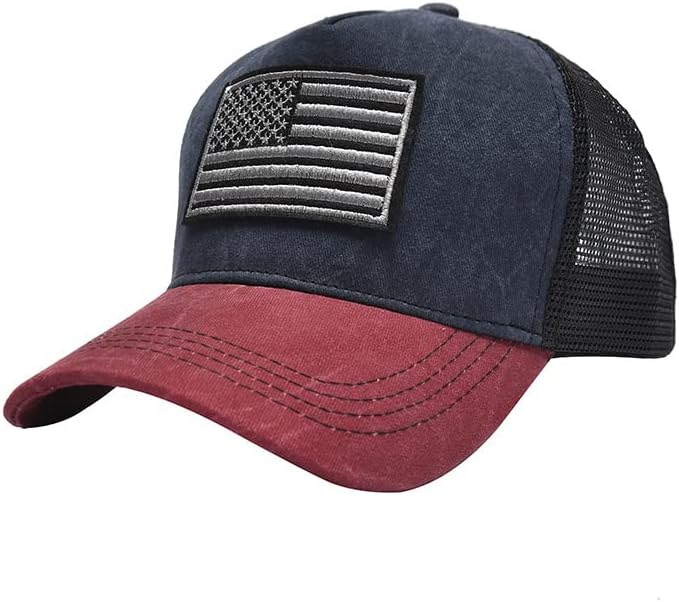 Chapéu de bandeira americana para homens, mulheres, malha respirável bordada com chapéu de pai, bandeira dos EUA boné de beisebol ajustável, ao ar livre