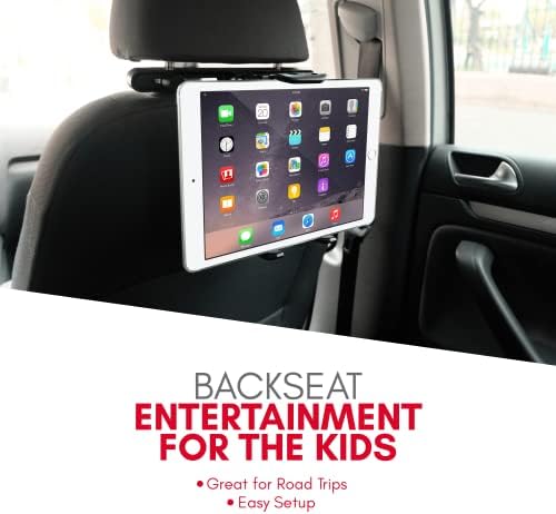 Macally Car Head -Arest Tablet Solder, Montagem ajustável do carro para iPad para crianças em banco traseiro, compatível com dispositivos como iPad Pro Air Mini, Galaxy Tabs e 7 a 10 tablets e telefones celulares - preto