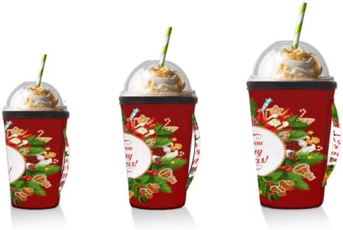 Anel de férias de Natal reutilizável de café gelado com manga de neoprene para refrigerante, café com leite, chá, bebidas, cerveja