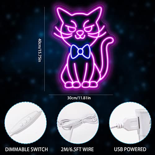 Enshui Cat Neon Sign para a decoração de parede Cat Party Favors Night Light Dimmable Cat Lamp Lights Neon para quarto LED Power LED SILH