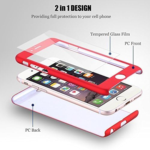 Apple iPhone 7, 2 em 1 capa de proteção com protetor de tela de vidro temperado-vermelho