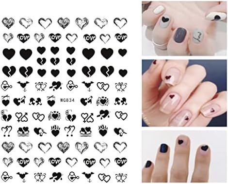 8 lençóis do dia dos namorados adesivos de arte de unhas decalques auto-adesivos pegatinas uñas preto amante de coração suprimentos de unhas design de designs de design acessórios