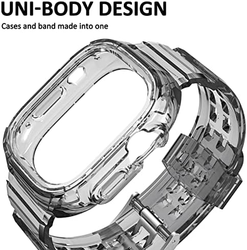 Miimall Case With Band Compatible for Apple Watch Ultra 49mm Band com estojo, TPU Soft Silicone Caspo transparente à prova