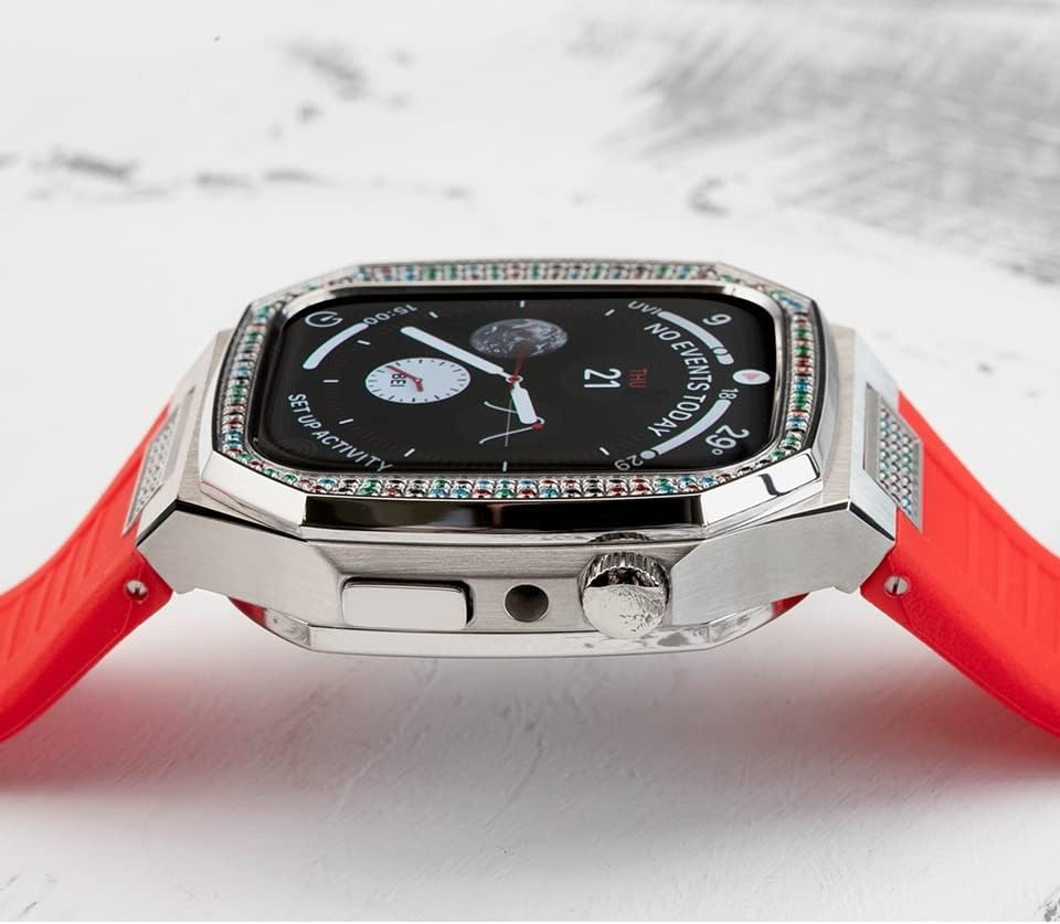 Kit de modificação de luxo Cnhkau para Apple Watch Band Series 6 SE 5 4 44mm Silicone Strap e Dimanod Buzel para Iwatch