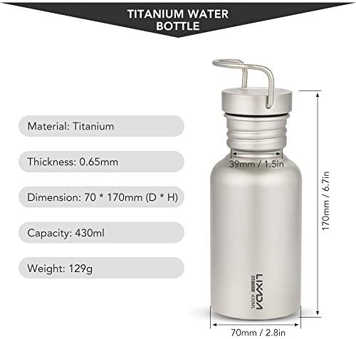 Xixian 430ml de vapor de titânio garrafa Ultralight ao ar livre acampamento de ciclismo de caminhada Sports Water Bottle, garrafa de água de titânio
