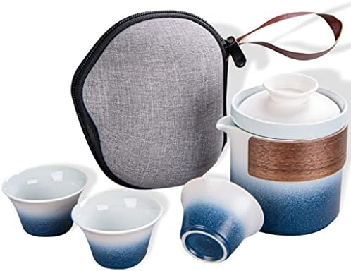 Conjunto de chá de viagem de porcelana branca de nogueira, Retro Kung Fu Gradiente de Cerâmica Snowflake Glaze Cup com caixa de transporte