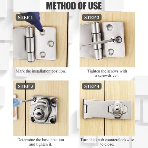 Rierdge com teclas HASP Locks, 2pcs 2,5 Sliver Metal Twist Twist Knesed Lock Hasp, Safet