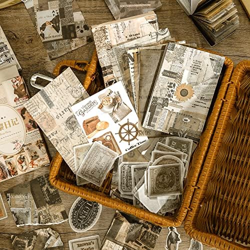 KPOOBOX 665PCS Scrapbooking Supplies Kit Vintage Scrapbook Paper Junk Junk Journal Defina vários adesivos Washi para decorativo estético, planejador, diário de bullet diy, projetos de artesanato