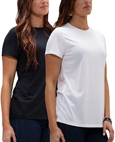 DevOps Women's 2 Pack upf 50+ Proteção solar Camisas de manga curta Camiseta ao ar livre Caminhadas de corrida, camiseta