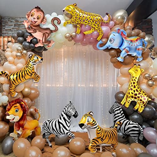 Chitidr 14 PCs 40,5 polegadas Jungle Safari Animal Party Foil Balloons Decorações Giraffe zebra Cheetah leopardo Balões Mylar Animal Ballons for Kids Boys Birthday Jungle Decor, 7 estilos